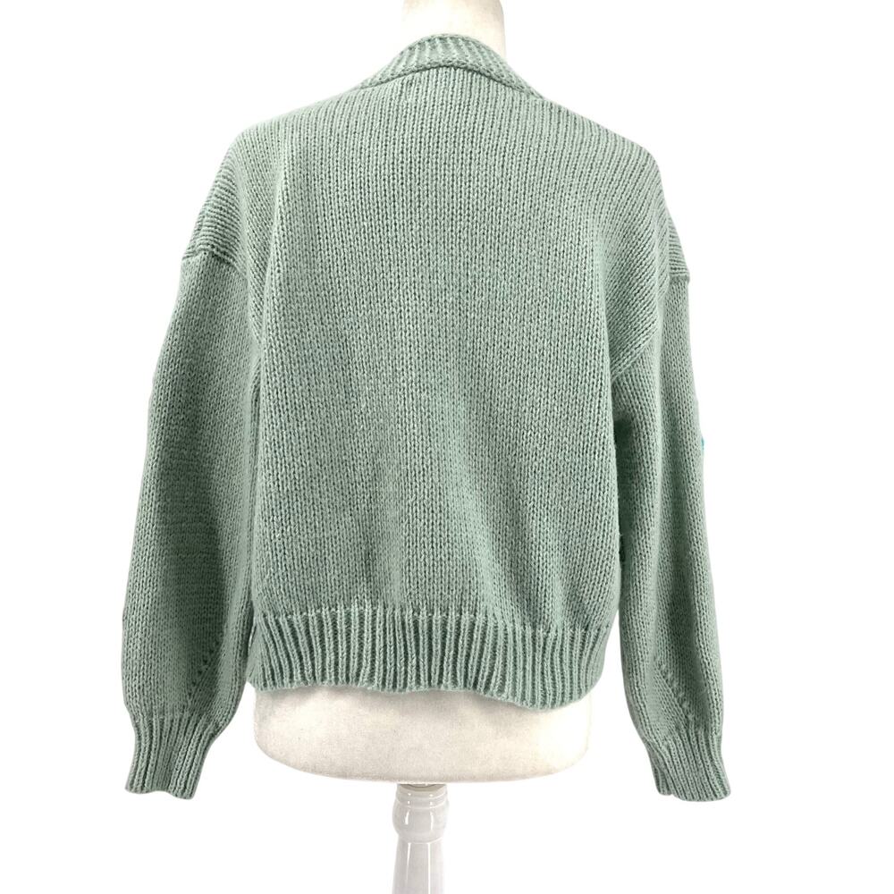 Luna Ivy Women's M Oversized Short Spring Green Chunky Knit Daisy Cardigan - Picture 5 of 8